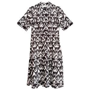 Talbots Cotton Midi Dress Ikat Button Up Safari Minimalist Travel Shirt Dress